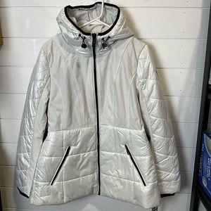 Guess Womens Large Belted‎ Puffer White Ecru Jacket